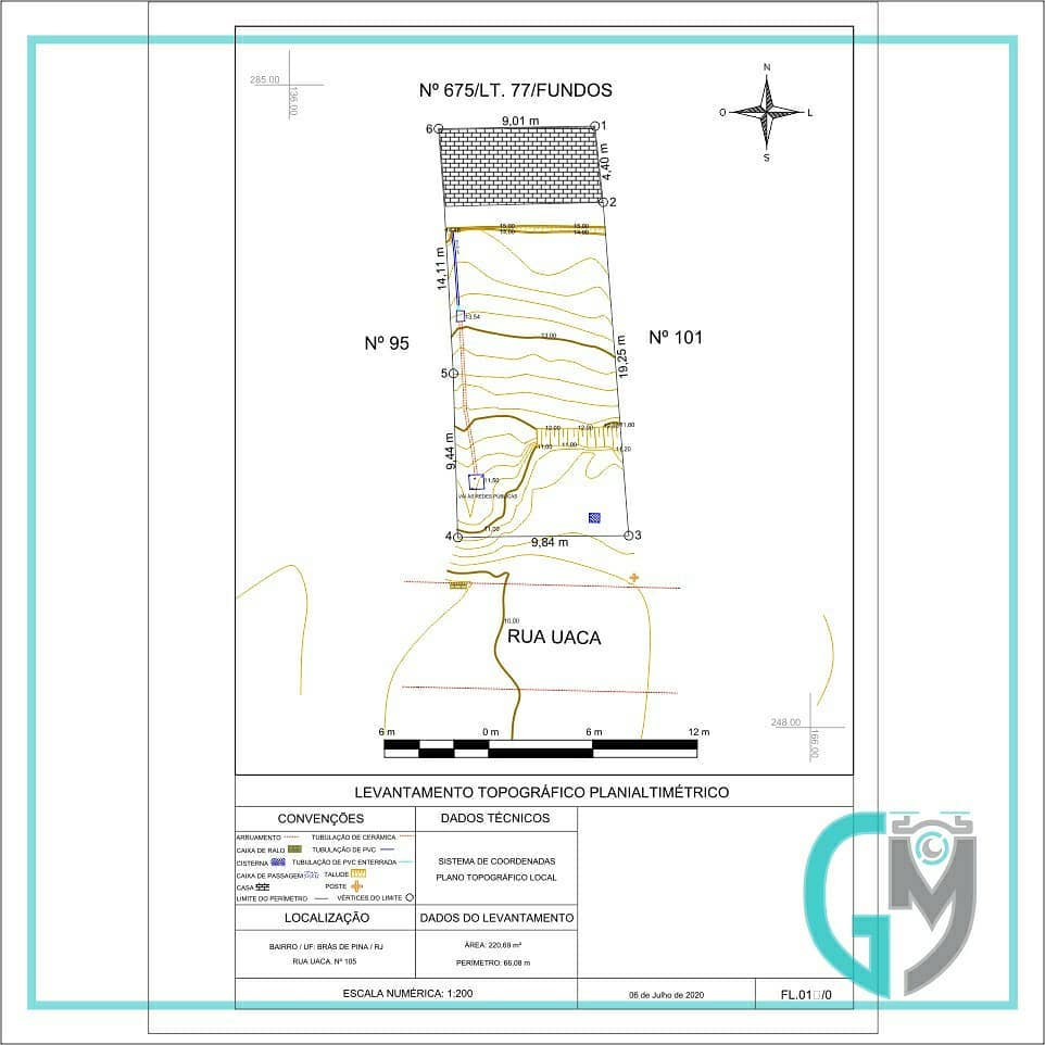 Planta de um levantamento topográfico.