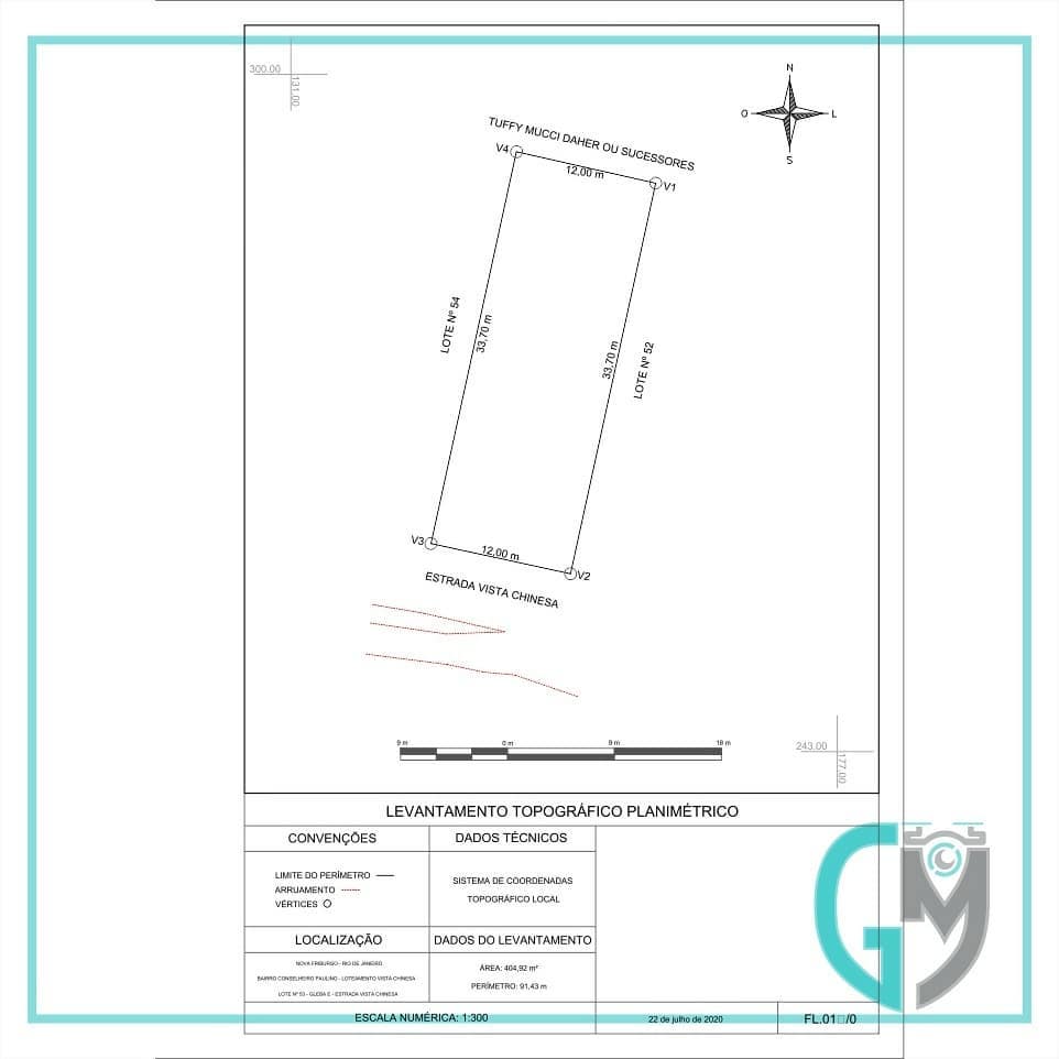 Planta de um levantamento topográfico.