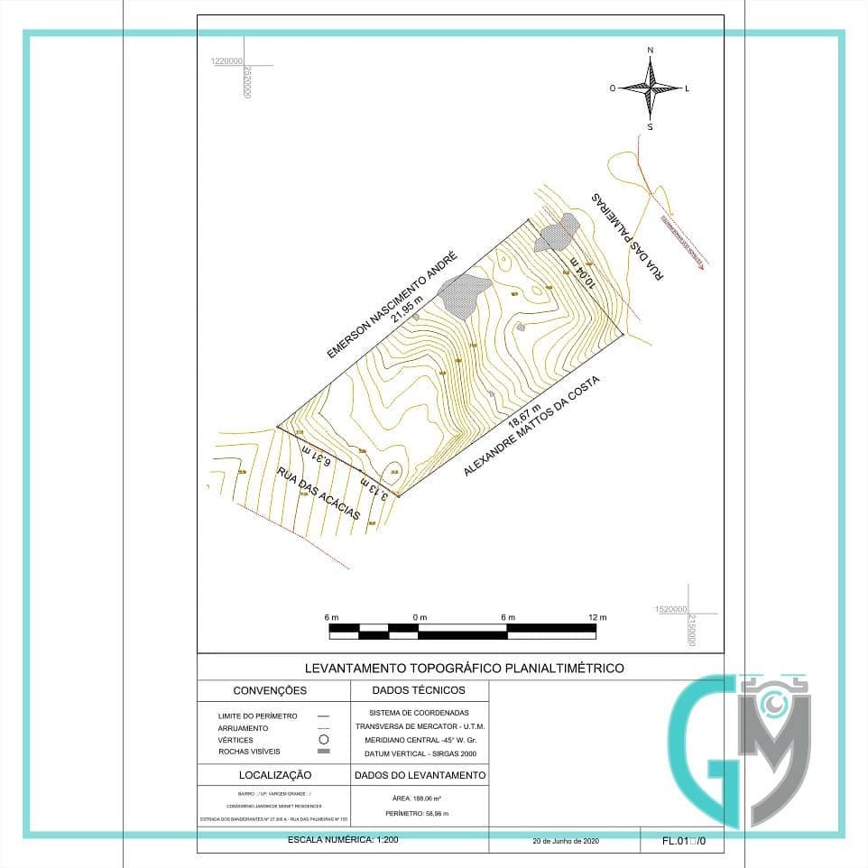 Planta de um levantamento topográfico.