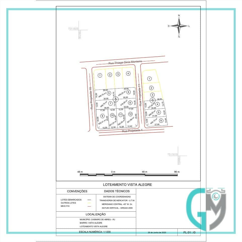 Planta de um levantamento topográfico.