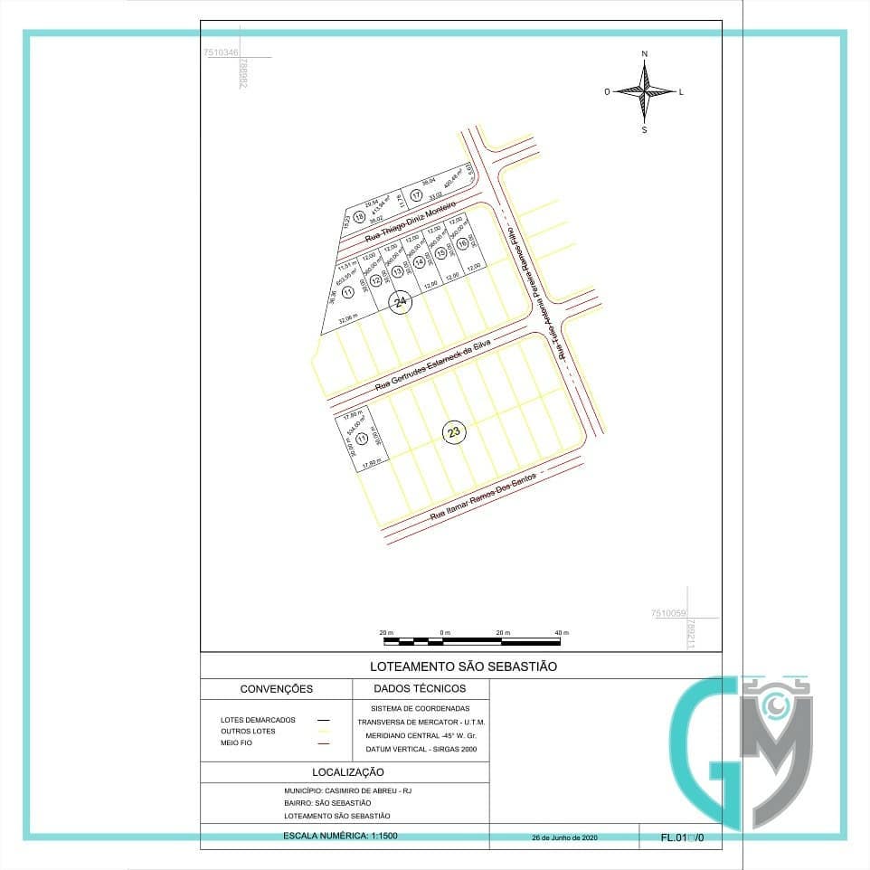 Planta de um levantamento topográfico.