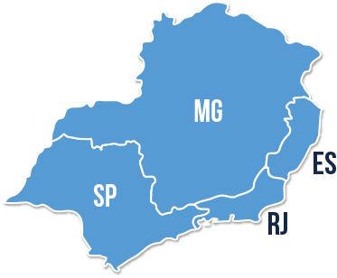 Estados onde a GeoMap te atuação, SP, MG e RJ.