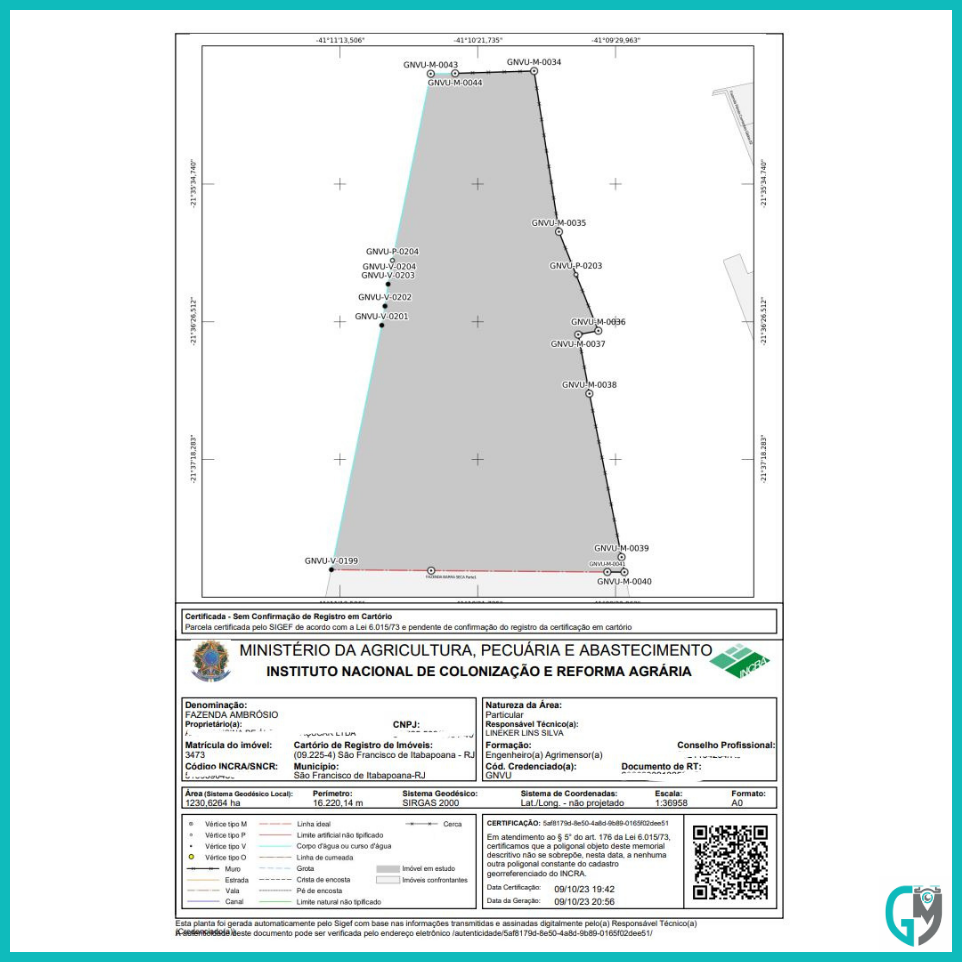 Planta de um levantamento topográfico.