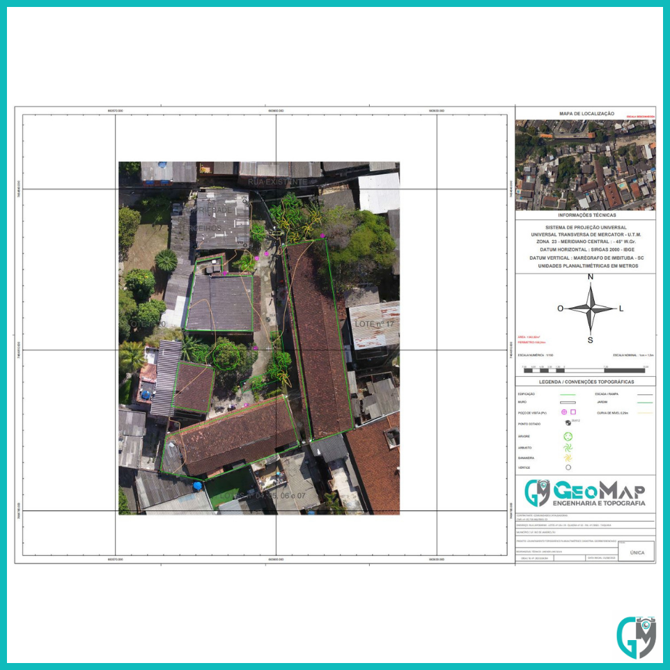 Planta com ortofoto referente a projeto de demarcação e locação.