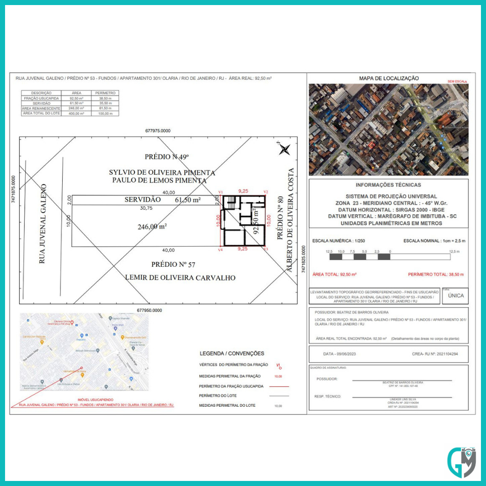 Planta de um levantamento topográfico.