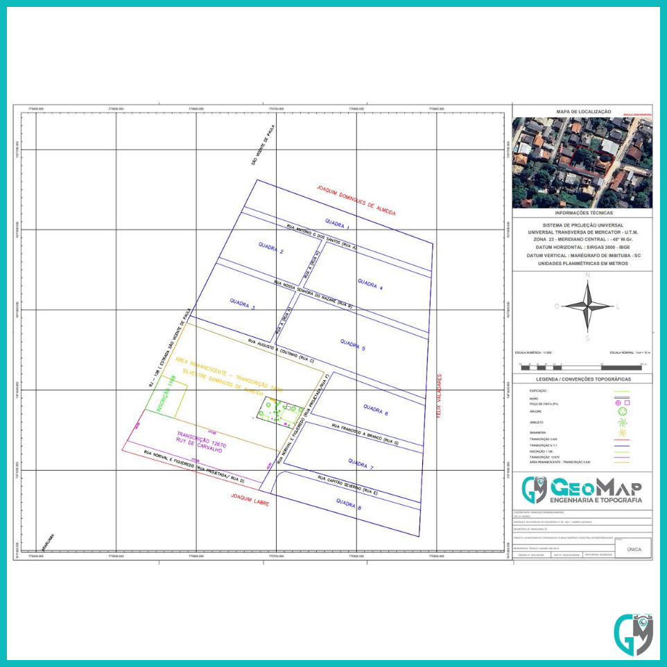 Planta de um levantamento topográfico.