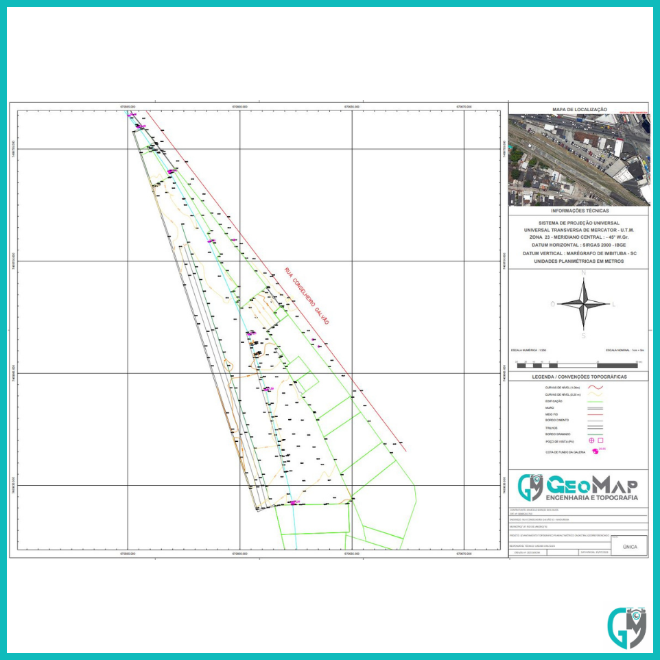 Planta de um levantamento topográfico.