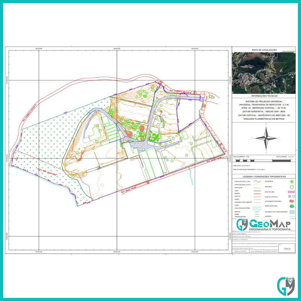 Planta de um levantamento topográfico.