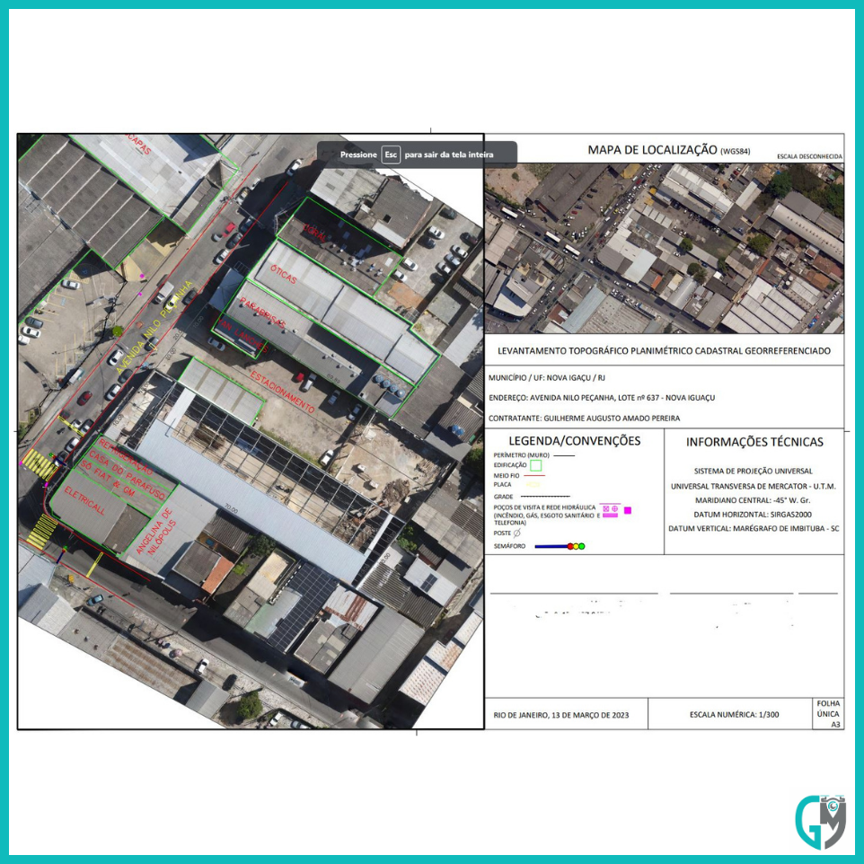 Planta com ortofoto referente a projeto de demarcação e locação.