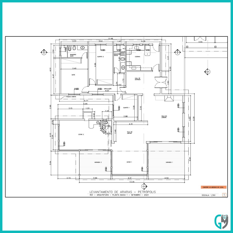 Planta de um levantamento topográfico para fins arquitetônicos.