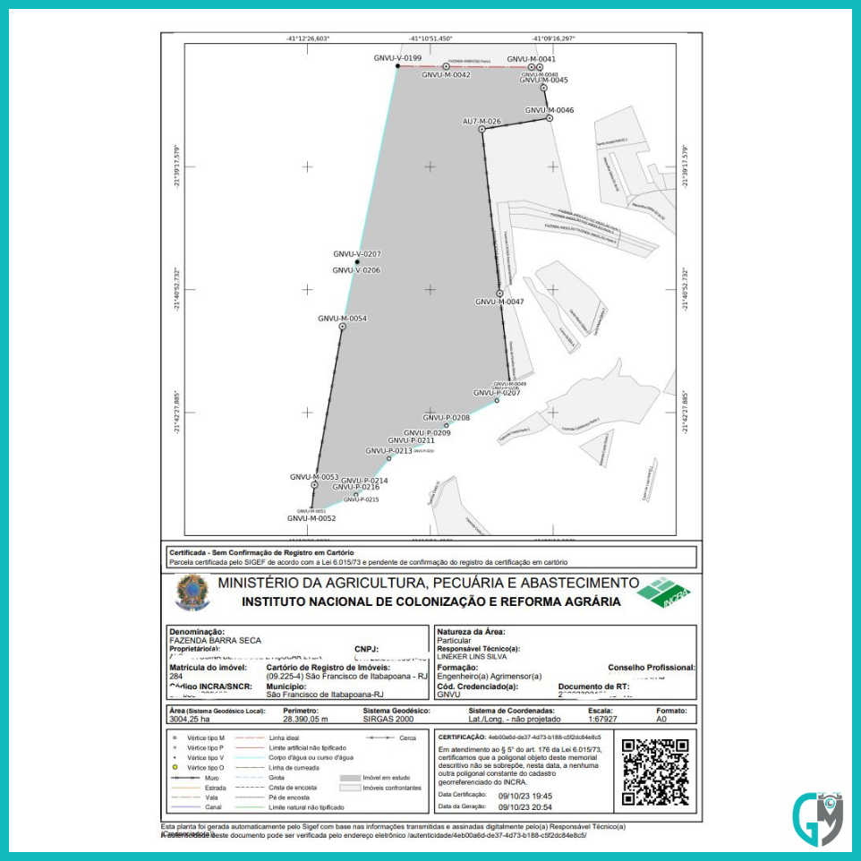 Planta de um levantamento topográfico.