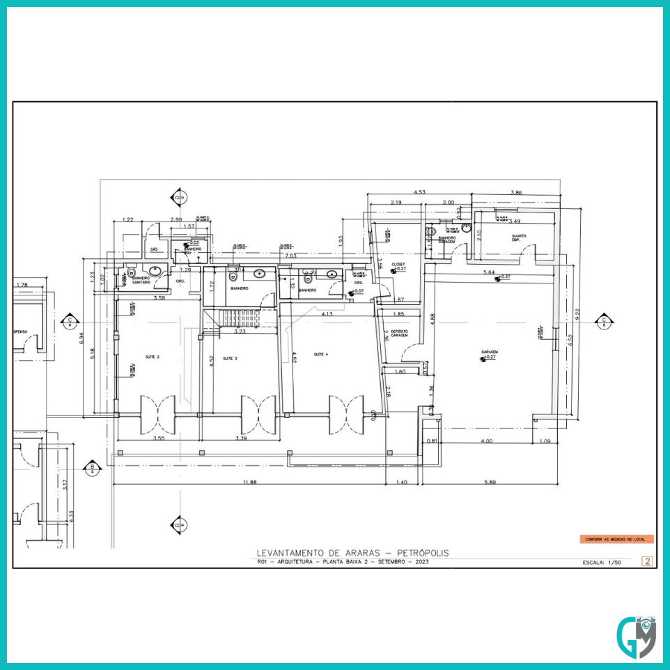 Planta de um levantamento topográfico para fins arquitetônicos.