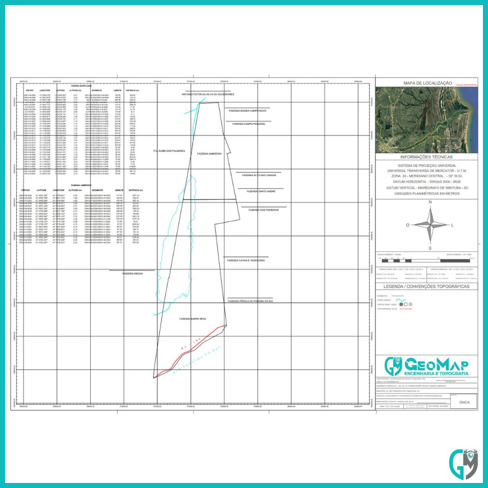 Planta de um levantamento topográfico.