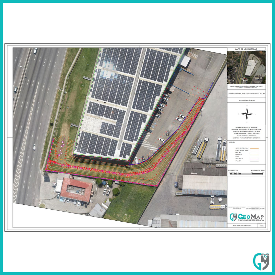 Planta de um levantamento topográfico com mapeamento aéreo para geração de ortofoto.